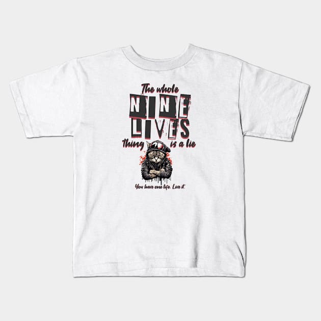 Cat Nine Lives Mental Health Design Kids T-Shirt by Smithys Shirts